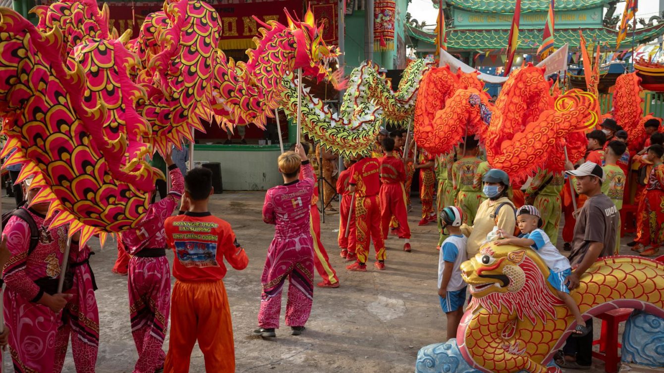 Colorful dragon dance parade showcasing Vietnamese culture in Vũng Tàu.